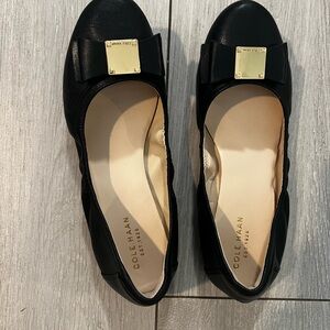 Cole Haan Black Suede Ballet Flats with Gold Accents